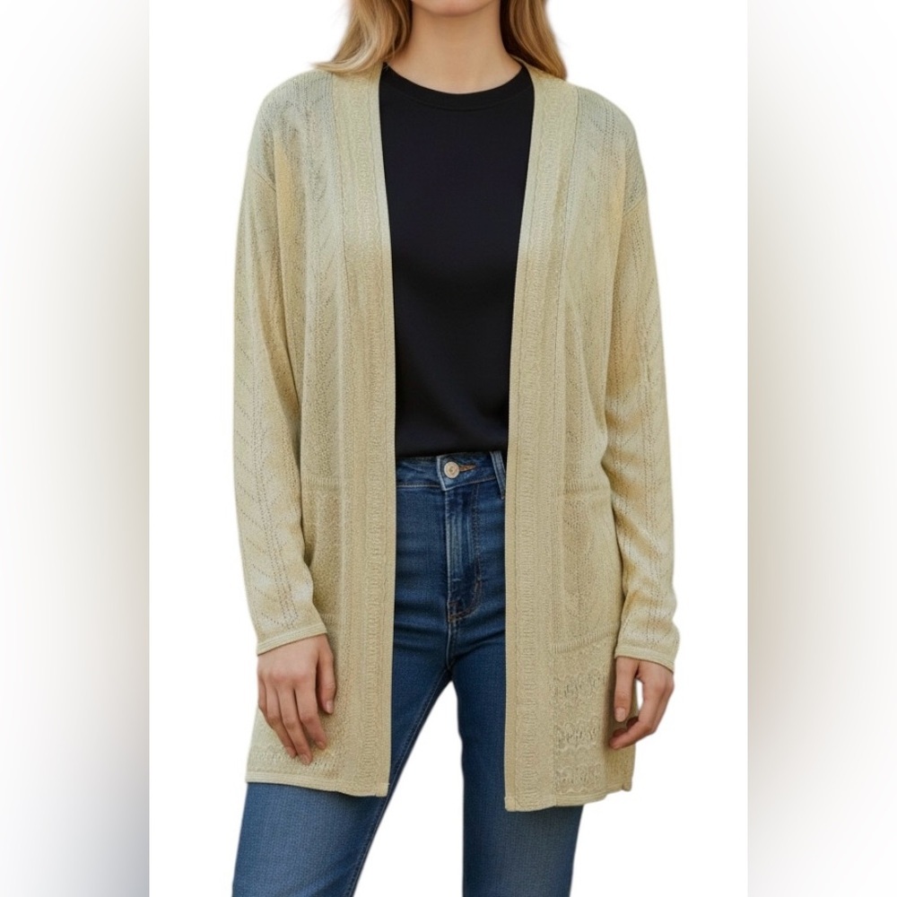 Basic Editions Women's Light Tan Open-Front Cardigan Size XL